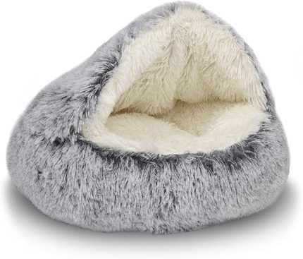 Calming Cat Bed - Plush, Hooded, Waterproof, Washable